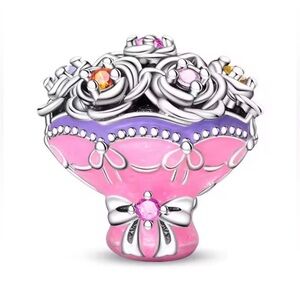 Silver, Pink and Purple Bouquet of Flowers Charm